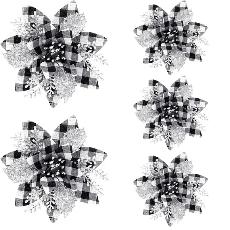 Glitter Christmas Flowers - 5pcs Artificial Tree Ornaments - ZOOMNSTORE