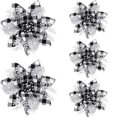 Glitter Christmas Flowers - 5pcs Artificial Tree Ornaments - ZOOMNSTORE