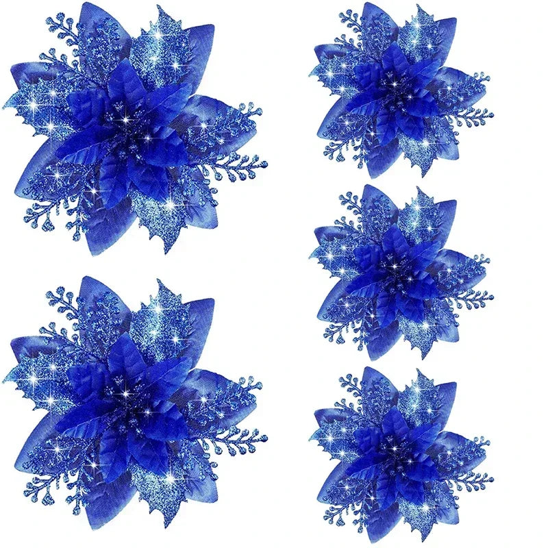 Glitter Christmas Flowers - 5pcs Artificial Tree Ornaments - ZOOMNSTORE