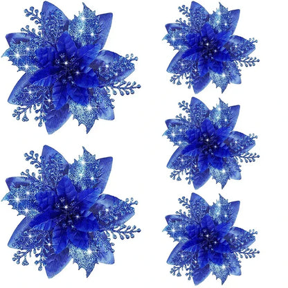 Glitter Christmas Flowers - 5pcs Artificial Tree Ornaments - ZOOMNSTORE