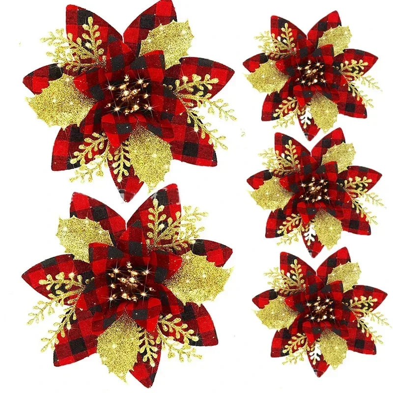 Glitter Christmas Flowers - 5pcs Artificial Tree Ornaments - ZOOMNSTORE