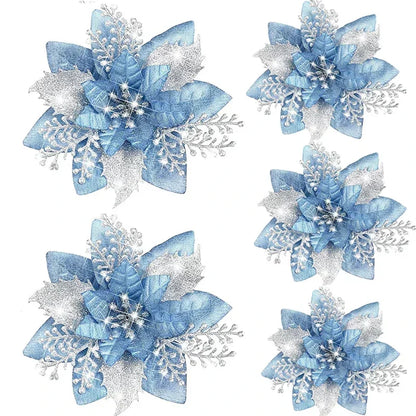 Glitter Christmas Flowers - 5pcs Artificial Tree Ornaments - ZOOMNSTORE