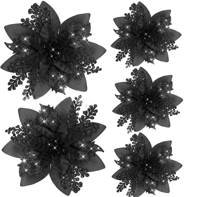 Glitter Christmas Flowers - 5pcs Artificial Tree Ornaments - ZOOMNSTORE