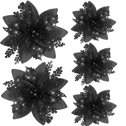Glitter Christmas Flowers - 5pcs Artificial Tree Ornaments - ZOOMNSTORE