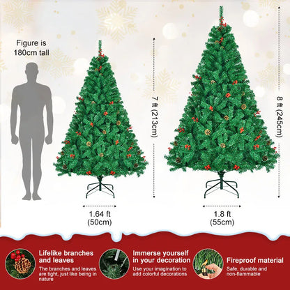 Artificial Christmas Tree – 7FT/8FT White PVC Pine with Metal Base | Easy Assembly - ZOOMNSTORE