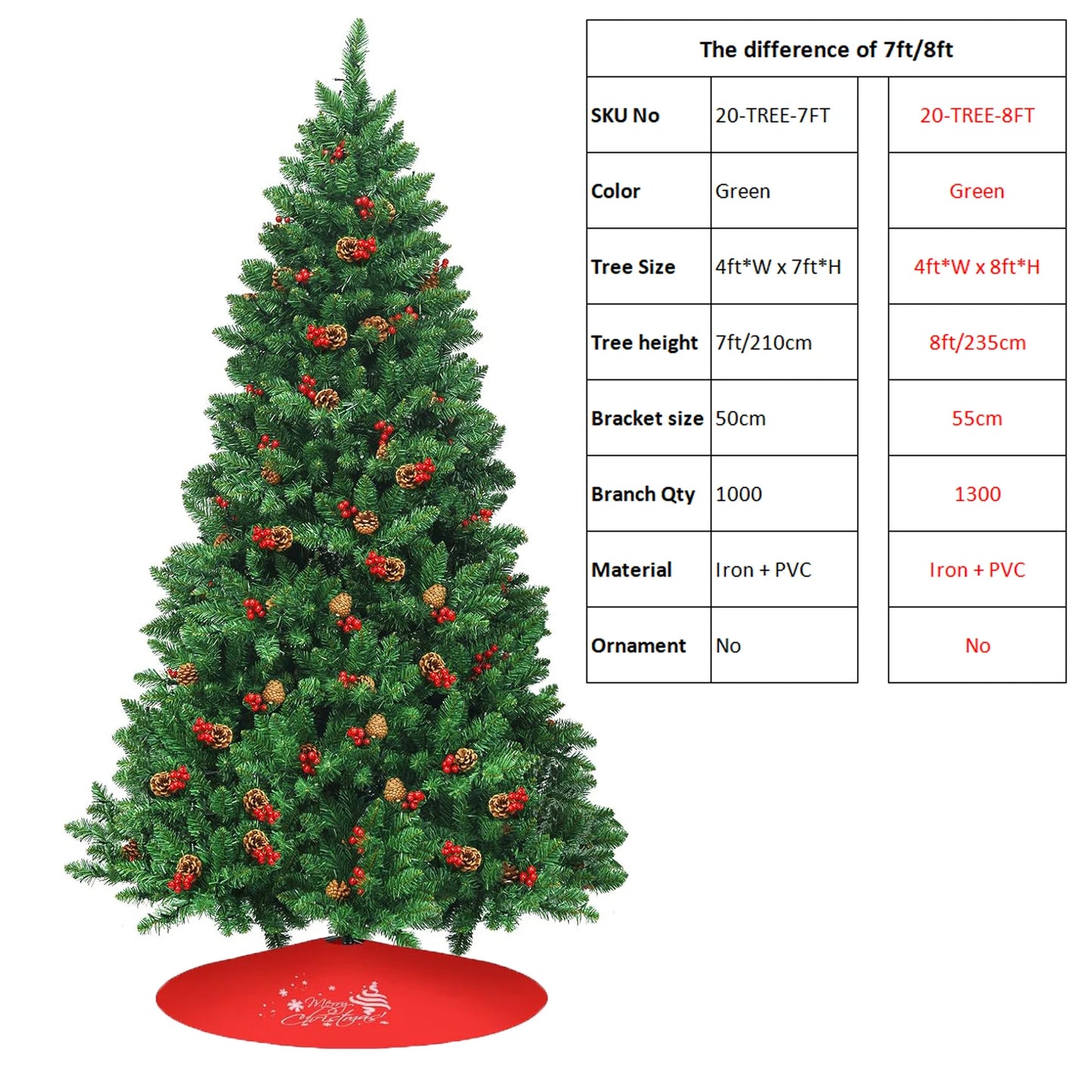 Artificial Christmas Tree – 7FT/8FT White PVC Pine with Metal Base | Easy Assembly - ZOOMNSTORE