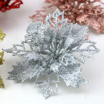 Artificial Christmas Tree Glitter Flowers - 10pcs Xmas Ornaments - ZOOMNSTORE