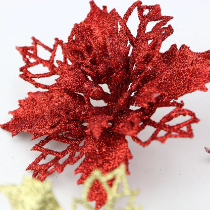 Artificial Christmas Tree Glitter Flowers - 10pcs Xmas Ornaments - ZOOMNSTORE