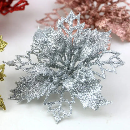Artificial Christmas Tree Glitter Flowers - 10pcs Xmas Ornaments - ZOOMNSTORE