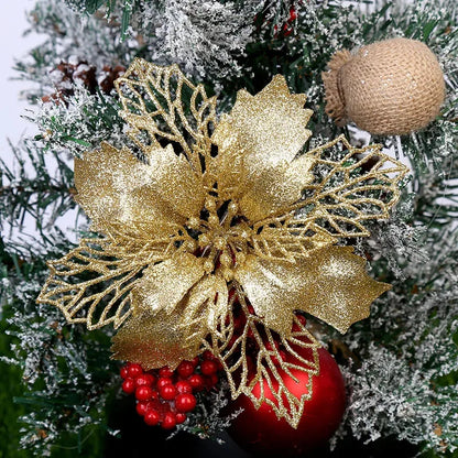 Artificial Christmas Tree Glitter Flowers - 10pcs Xmas Ornaments - ZOOMNSTORE
