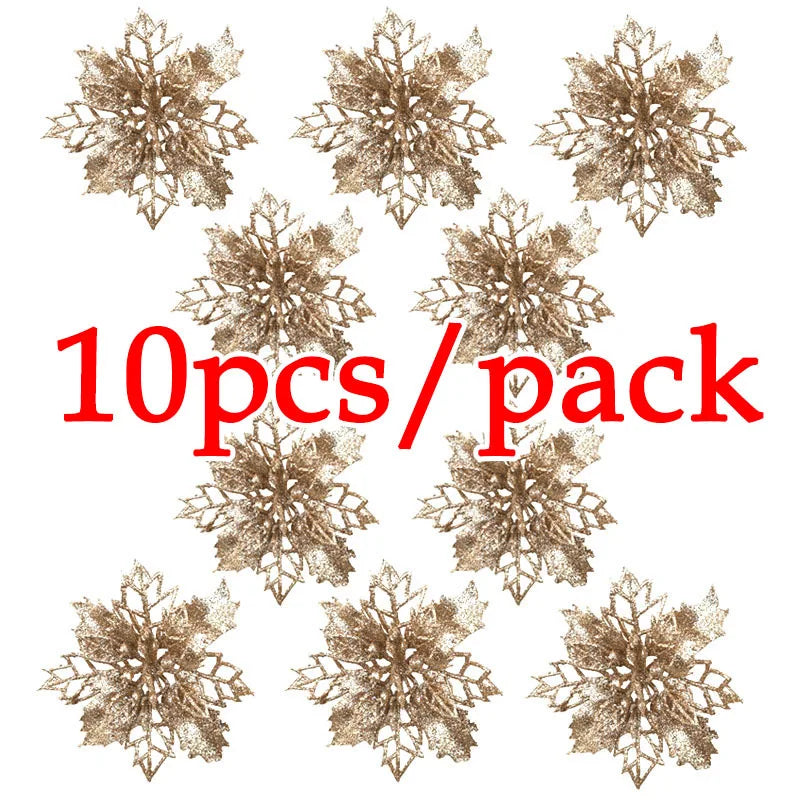 Artificial Christmas Tree Glitter Flowers - 10pcs Xmas Ornaments - ZOOMNSTORE