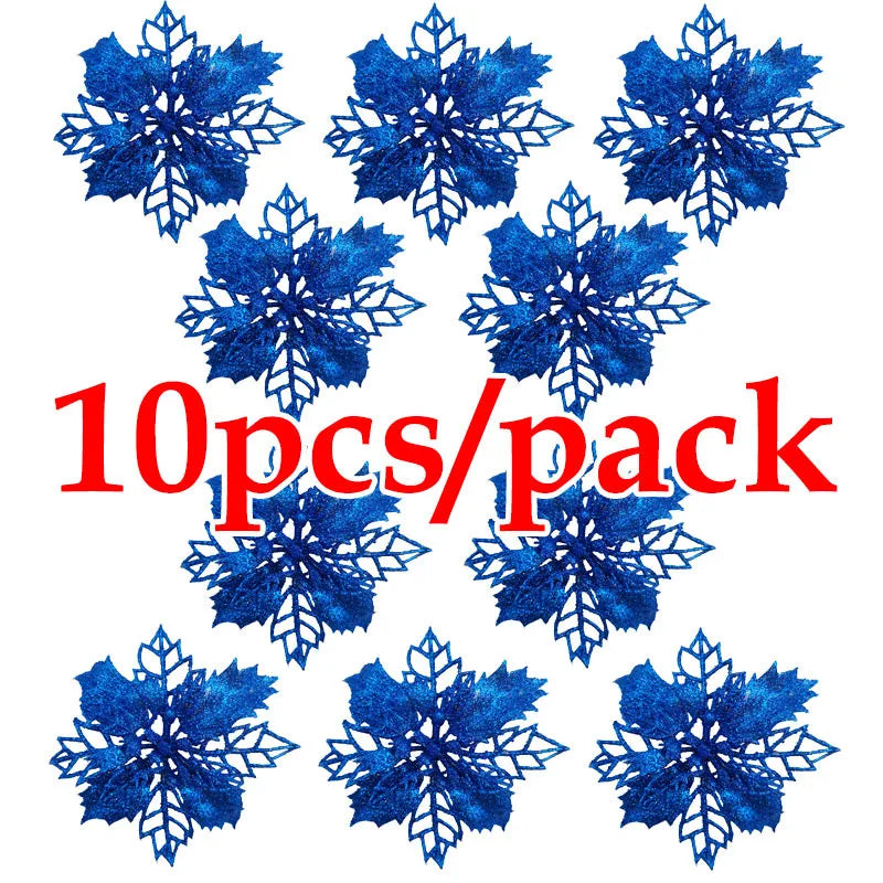 Artificial Christmas Tree Glitter Flowers - 10pcs Xmas Ornaments - ZOOMNSTORE