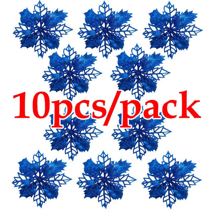 Artificial Christmas Tree Glitter Flowers - 10pcs Xmas Ornaments - ZOOMNSTORE
