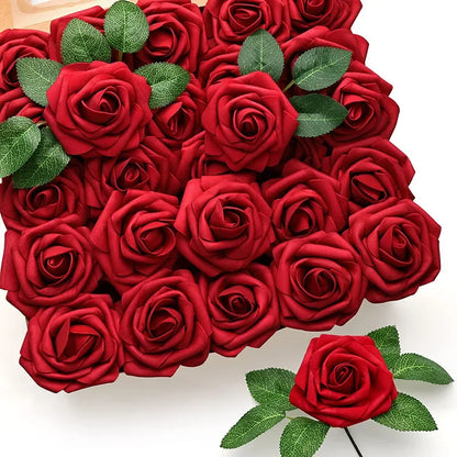 Artificial Red Roses - Realistic Fake Flowers with Stem for DIY Wedding Bouquets and Home Decor - ZOOMNSTORE