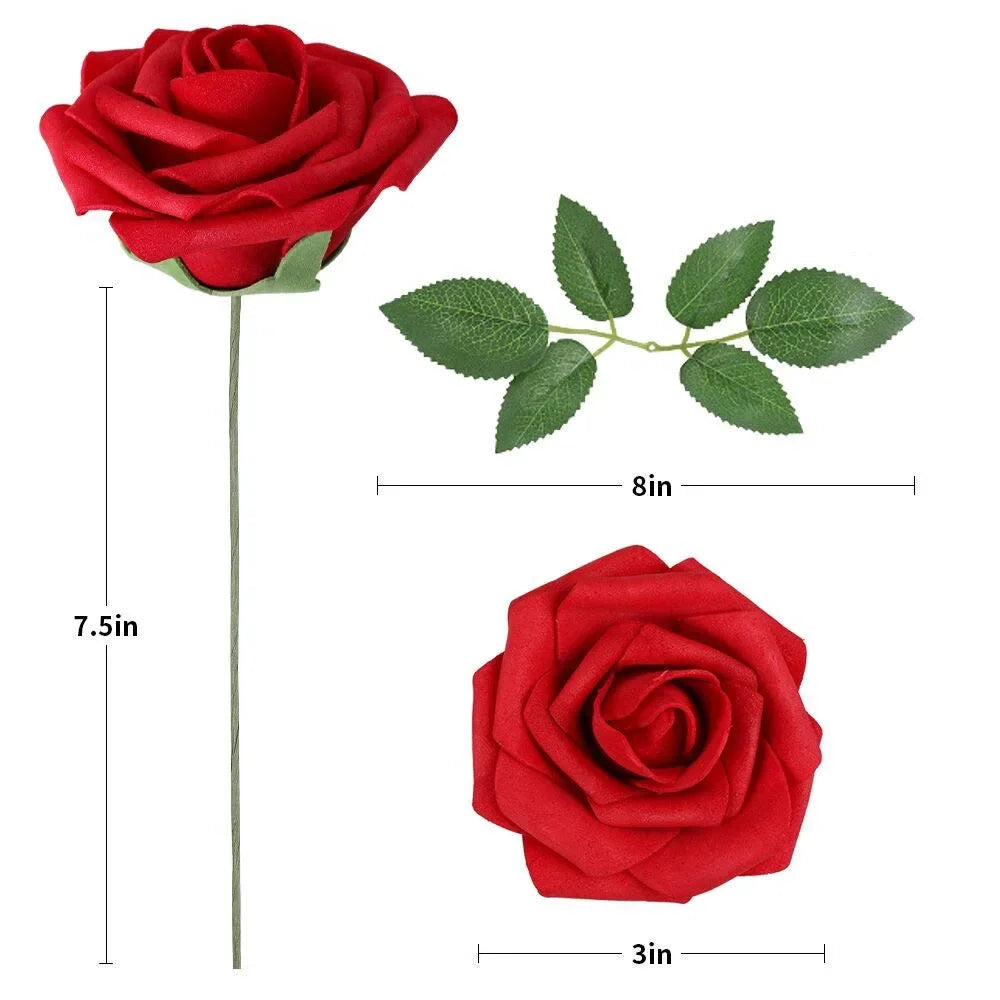 Artificial Red Roses - Realistic Fake Flowers with Stem for DIY Wedding Bouquets and Home Decor - ZOOMNSTORE
