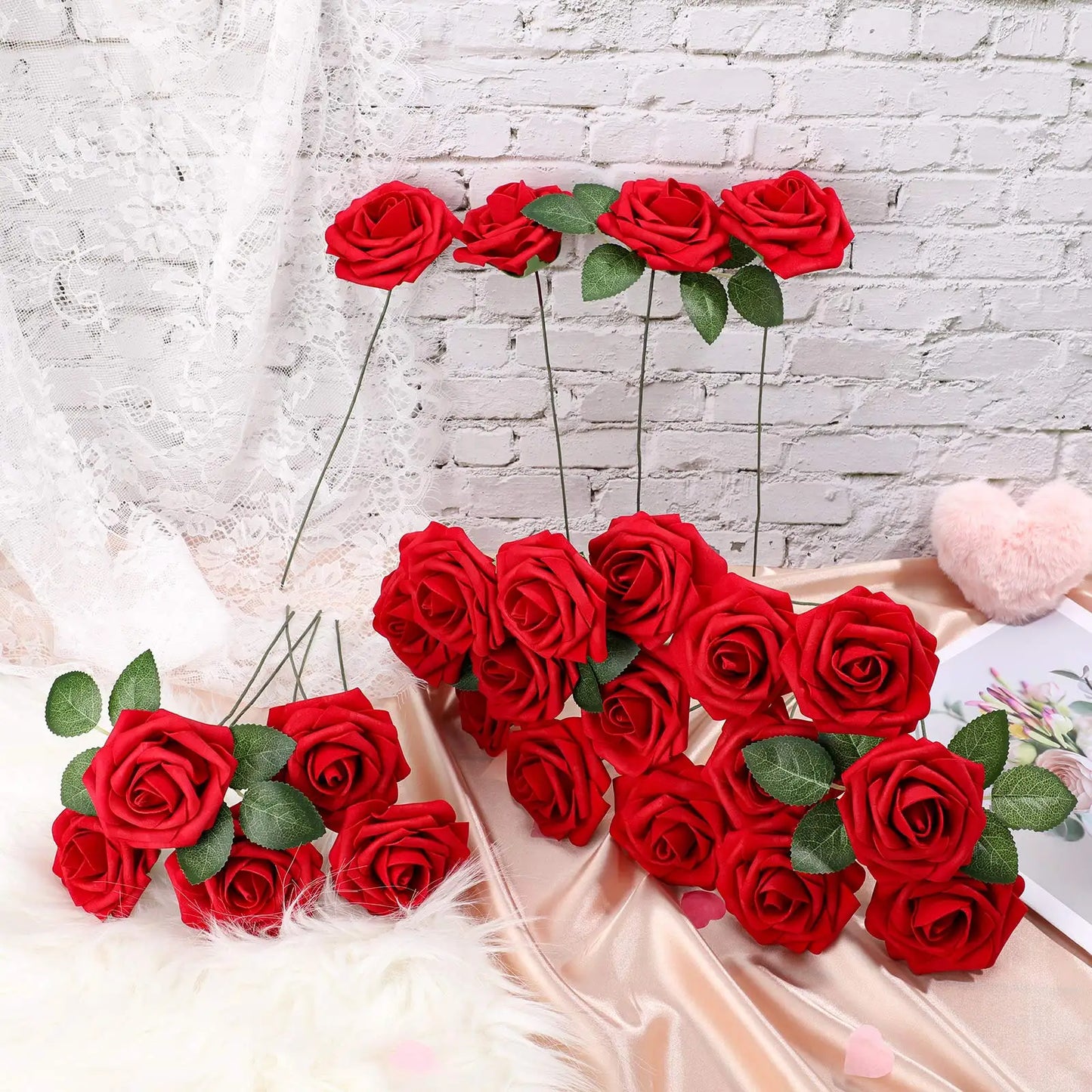 Artificial Red Roses - Realistic Fake Flowers with Stem for DIY Wedding Bouquets and Home Decor - ZOOMNSTORE