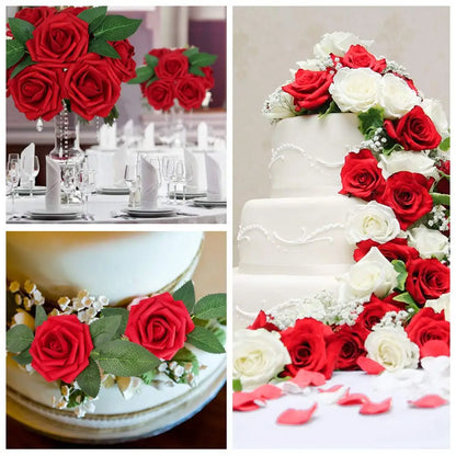 Artificial Red Roses - Realistic Fake Flowers with Stem for DIY Wedding Bouquets and Home Decor - ZOOMNSTORE