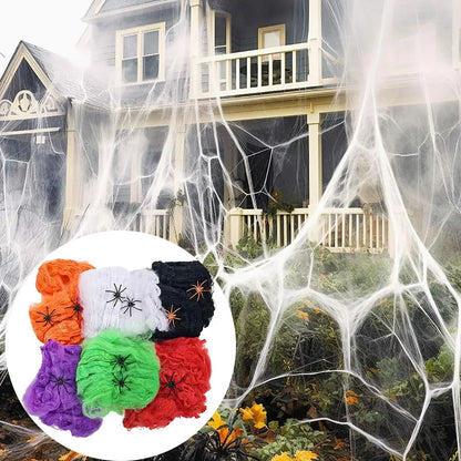 Artificial Spider Web with Spider - Stretchy Halloween Decoration for Haunted House Decor - ZOOMNSTORE