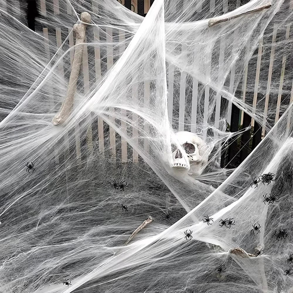 Artificial Spider Web with Spider - Stretchy Halloween Decoration for Haunted House Decor - ZOOMNSTORE