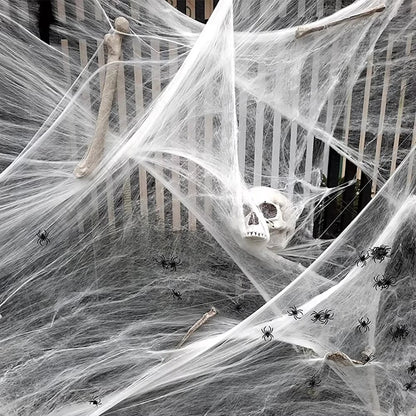 Artificial Spider Web with Spider - Stretchy Halloween Decoration for Haunted House Decor - ZOOMNSTORE