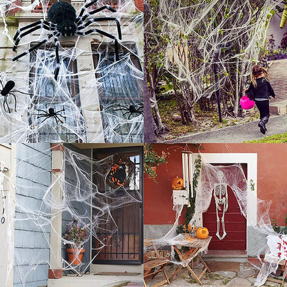 Artificial Spider Web with Spider - Stretchy Halloween Decoration for Haunted House Decor - ZOOMNSTORE