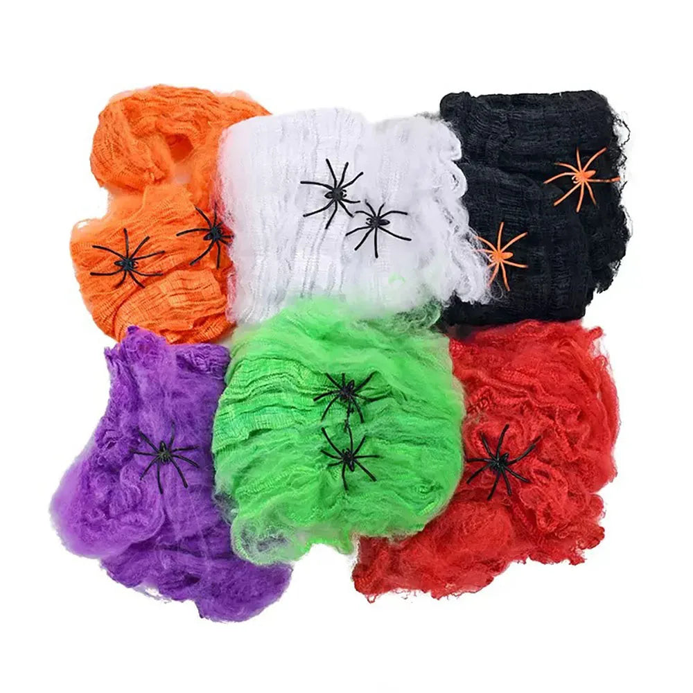 Artificial Spider Web with Spider - Stretchy Halloween Decoration for Haunted House Decor - ZOOMNSTORE