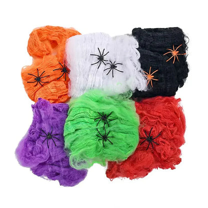 Artificial Spider Web with Spider - Stretchy Halloween Decoration for Haunted House Decor - ZOOMNSTORE