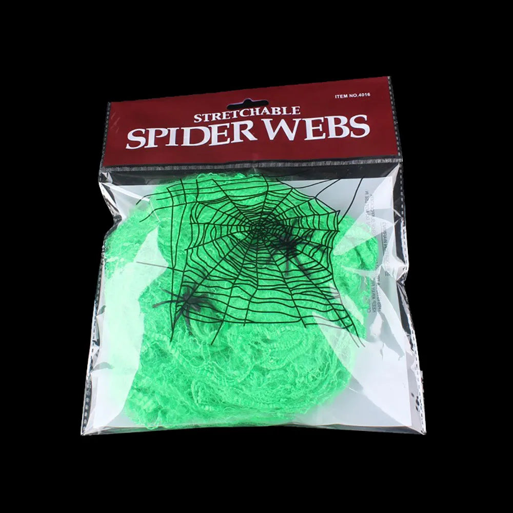 Artificial Spider Web with Spider - Stretchy Halloween Decoration for Haunted House Decor - ZOOMNSTORE