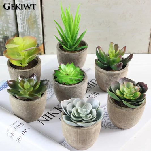 Mini Artificial Succulent Plants - Small Evergreen Pot Decor for Home and Office - ZOOMNSTORE