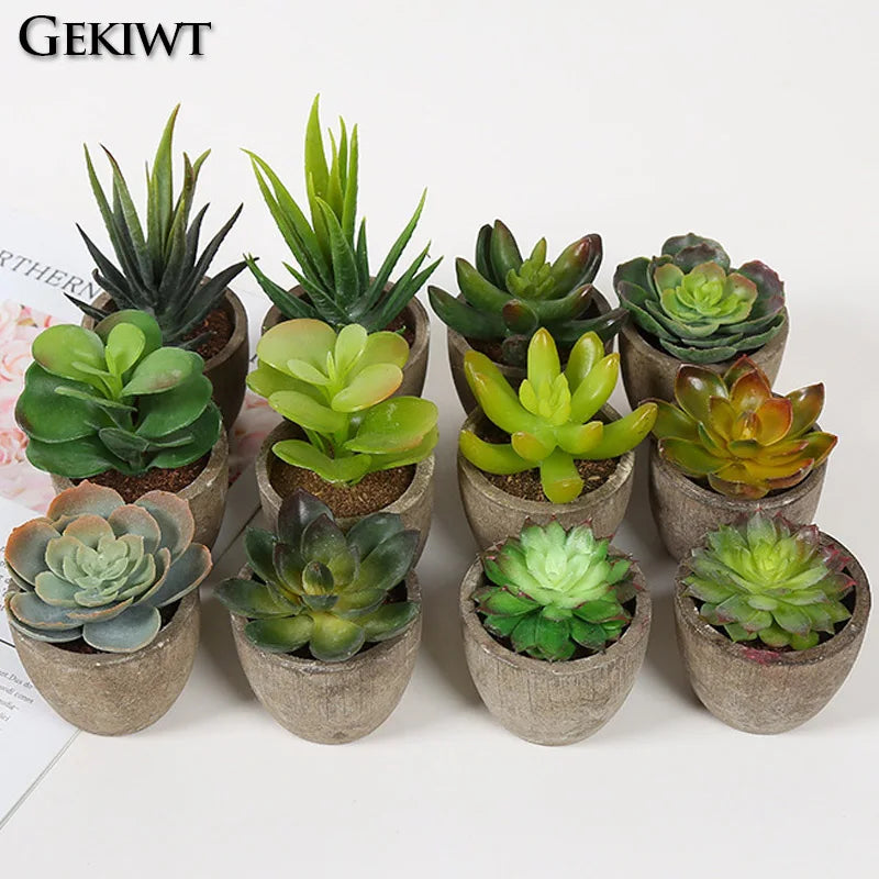 Mini Artificial Succulent Plants - Small Evergreen Pot Decor for Home and Office - ZOOMNSTORE