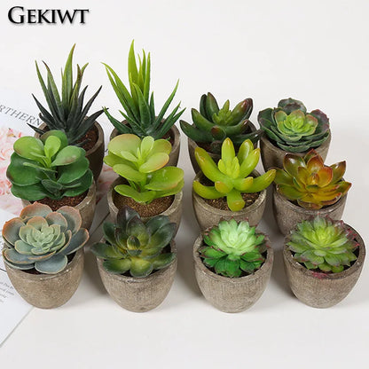Mini Artificial Succulent Plants - Small Evergreen Pot Decor for Home and Office - ZOOMNSTORE