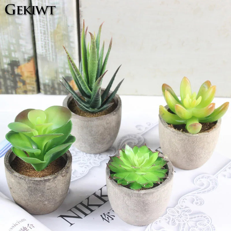 Mini Artificial Succulent Plants - Small Evergreen Pot Decor for Home and Office - ZOOMNSTORE