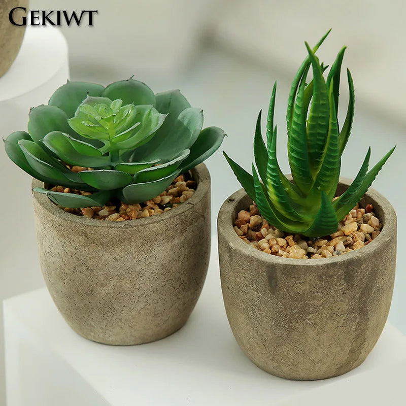 Mini Artificial Succulent Plants - Small Evergreen Pot Decor for Home and Office - ZOOMNSTORE