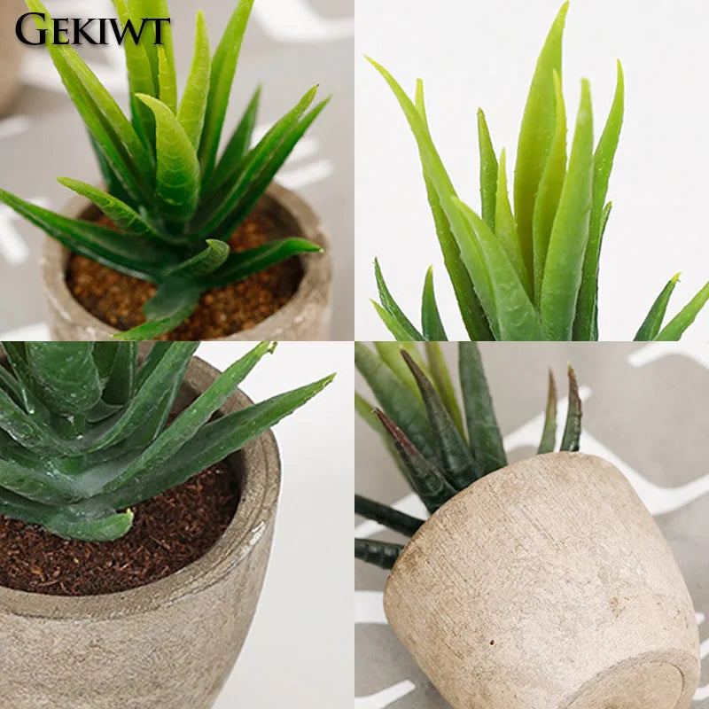 Mini Artificial Succulent Plants - Small Evergreen Pot Decor for Home and Office - ZOOMNSTORE