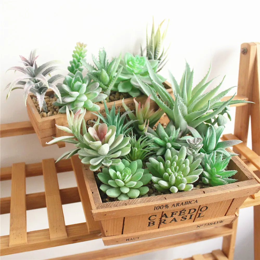 Green Artificial Succulents - Flocking Home Garden Decoration - ZOOMNSTORE