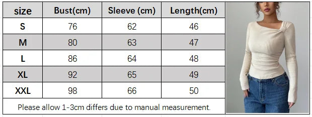 Asymmetrical Pleated Top – Women's Fall Tops | Y2K Fashion Long Sleeve Knitwear - ZOOMNSTORE