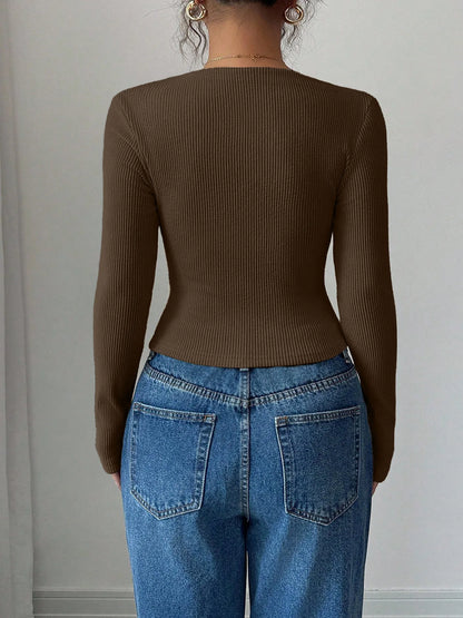 Asymmetrical Pleated Top – Women's Fall Tops | Y2K Fashion Long Sleeve Knitwear - ZOOMNSTORE