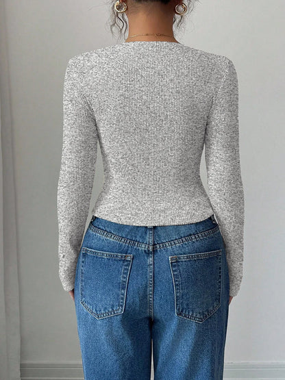 Asymmetrical Pleated Top – Women's Fall Tops | Y2K Fashion Long Sleeve Knitwear - ZOOMNSTORE