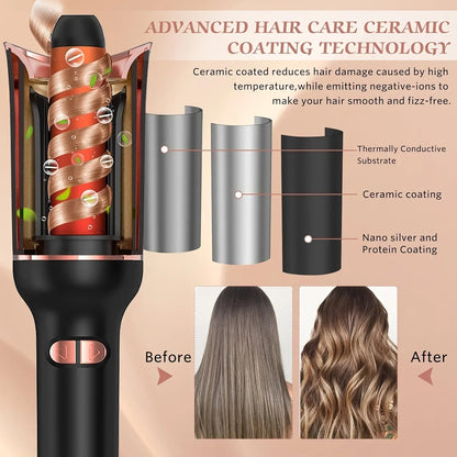 Auto Rotating Curling Iron – Ceramic Hair Styler With 360° Swivel Cord & Digital Temperature - ZOOMNSTORE