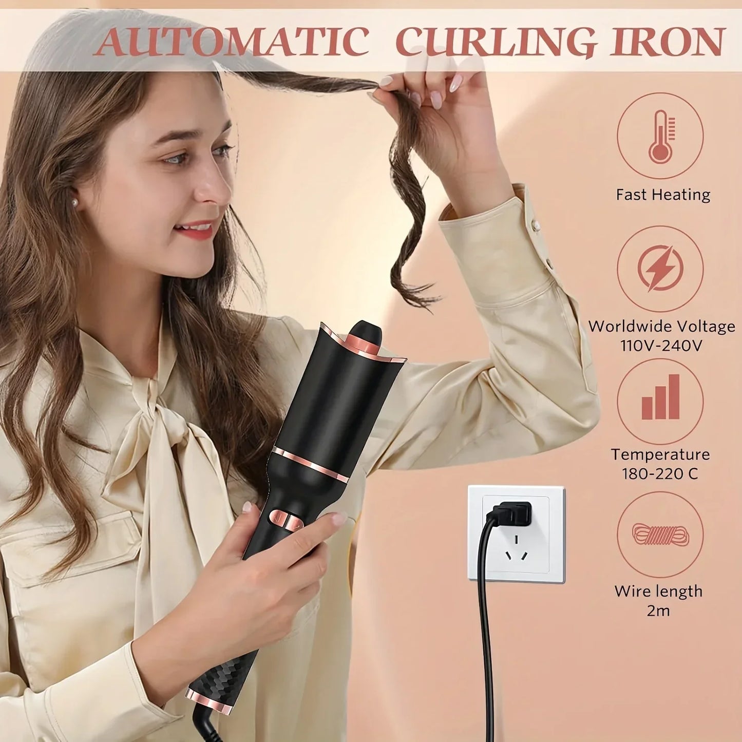 Auto Rotating Curling Iron – Ceramic Hair Styler With 360° Swivel Cord & Digital Temperature - ZOOMNSTORE