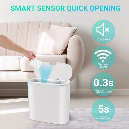 Touchless Motion Sensor Trash Can - Automatic Waterproof Slim Garbage Bin for Bathroom and Kitchen - ZOOMNSTORE