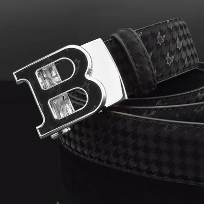 Automatic Buckle Belt - Genuine Leather Men’s Fashion Waist Strap With Golden B Buckle - ZOOMNSTORE