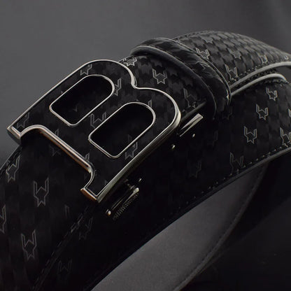 Automatic Buckle Belt - Genuine Leather Men’s Fashion Waist Strap With Golden B Buckle - ZOOMNSTORE