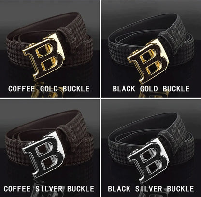 Automatic Buckle Belt - Genuine Leather Men’s Fashion Waist Strap With Golden B Buckle - ZOOMNSTORE