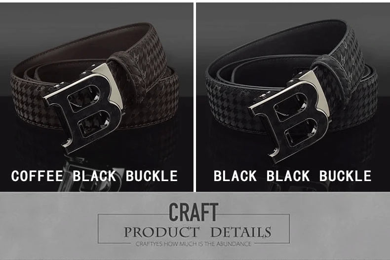 Automatic Buckle Belt - Genuine Leather Men’s Fashion Waist Strap With Golden B Buckle - ZOOMNSTORE