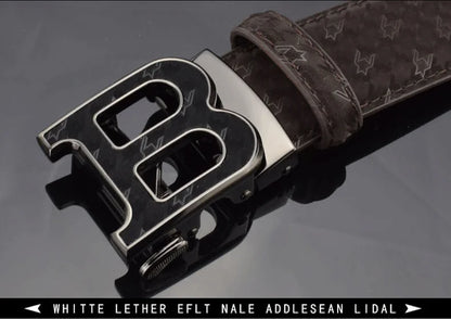 Automatic Buckle Belt - Genuine Leather Men’s Fashion Waist Strap With Golden B Buckle - ZOOMNSTORE