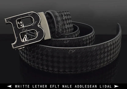 Automatic Buckle Belt - Genuine Leather Men’s Fashion Waist Strap With Golden B Buckle - ZOOMNSTORE