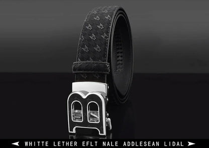 Automatic Buckle Belt - Genuine Leather Men’s Fashion Waist Strap With Golden B Buckle - ZOOMNSTORE