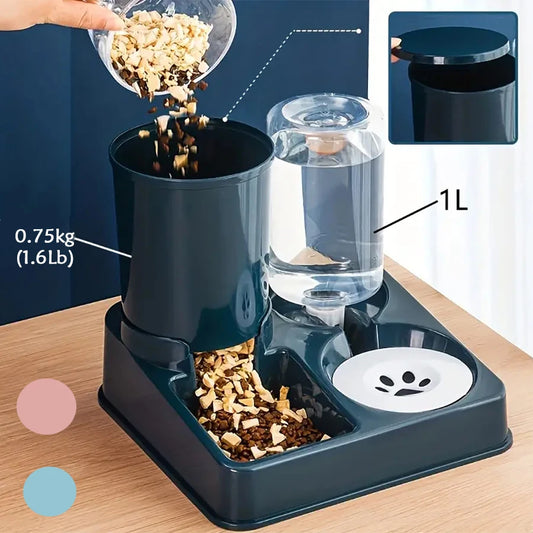 Automatic Cat Feeder  Water Dispenser Set - 2-in-1 Gravity Food and Water Feeder - ZOOMNSTORE