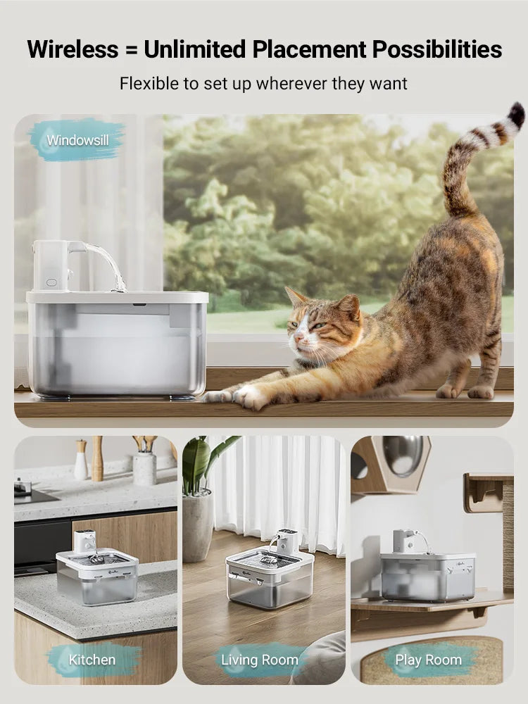 Automatic Stainless Steel Cat Water Fountain - 25L Wireless Pet Drinker with Battery  Sensor - ZOOMNSTORE